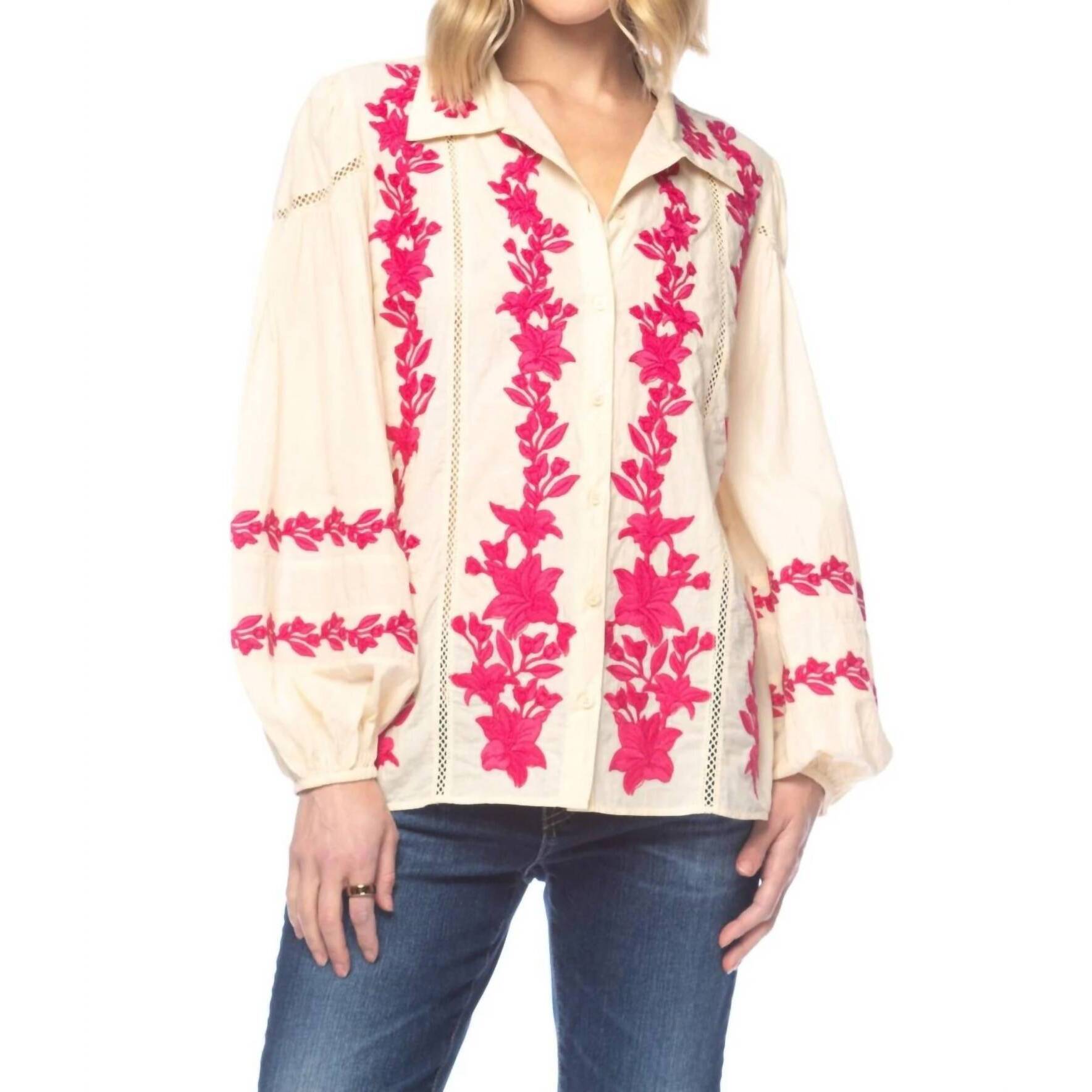 New Tolani Darina Embroidered Top In Beige